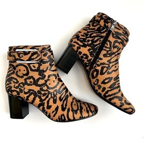 Calvin Klein CATTEE Women’s Leopard Cheetah Animal Print Leather Booties Boots